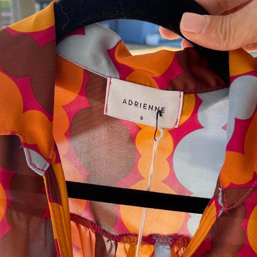 Adrienne NWT Multicolor Abstract Print‎ Cropped Tie-Front Top Sz S Boho